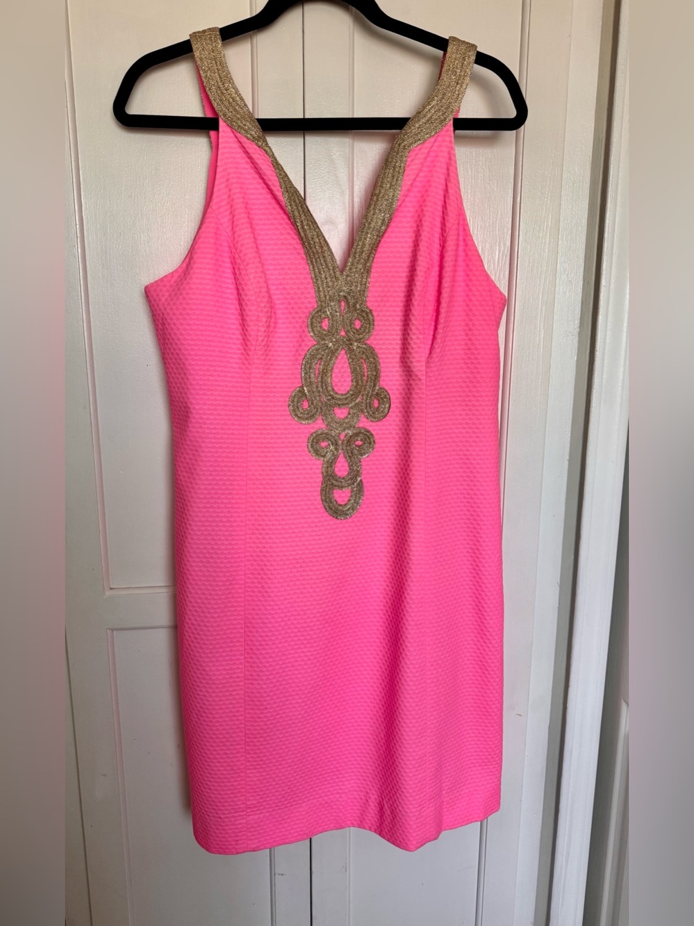 Lilly Pulitzer Hot Pink Shift Dress with Gold Trim